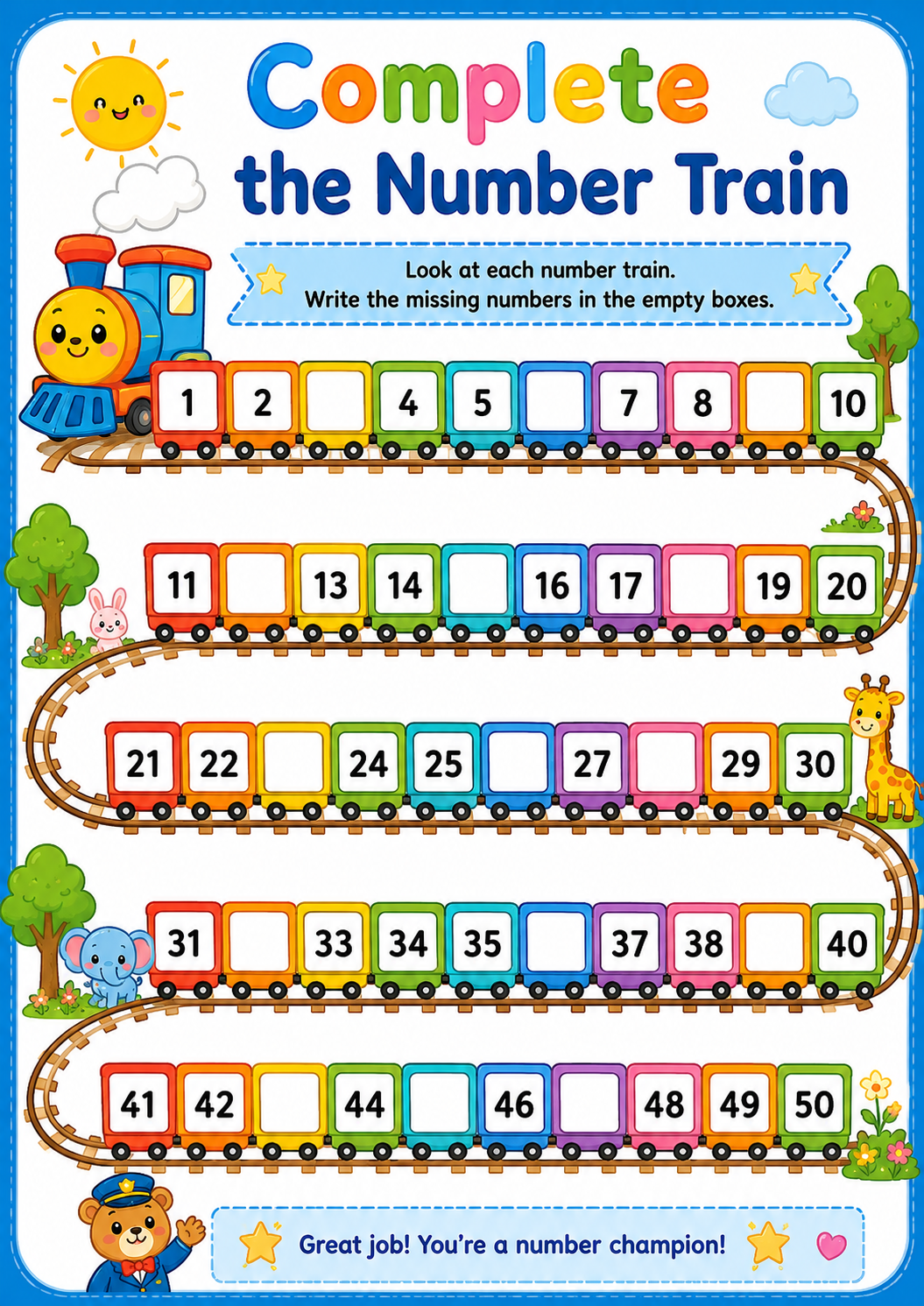 Math practice worksheet for kids - printable PDF